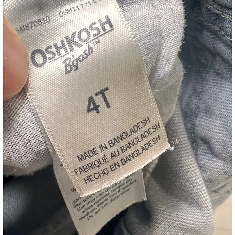 Osh Kosh B’gosh Overalls Toddler Girl Size 4T Blue Denim Heart AOP Heart Pocket